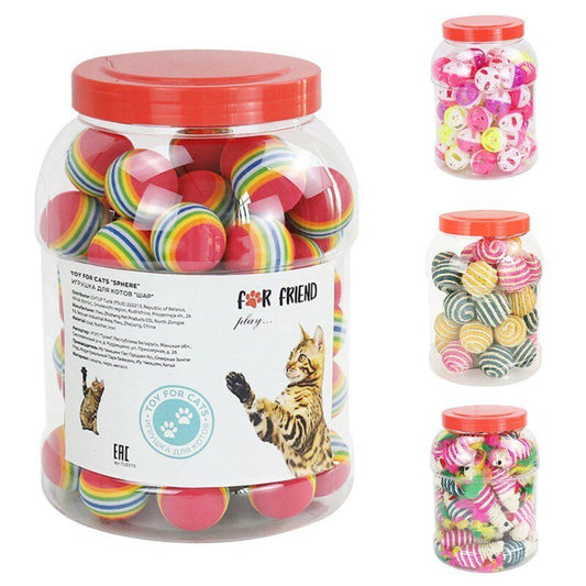 1Set Fun Rainbow Ball Cat Toy Colorful Ball Interactive Pet Kitten Scratch Natural Foam Ball Training Pet Supplies Product-0